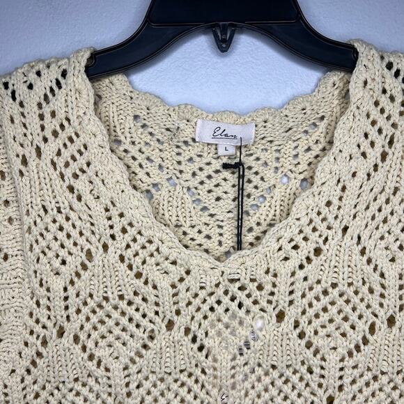 NWT Elan Crochet Open Knit Top Cap Sleeve Butter Yellow Cottage Festival Boho Lg - Picture 3 of 10